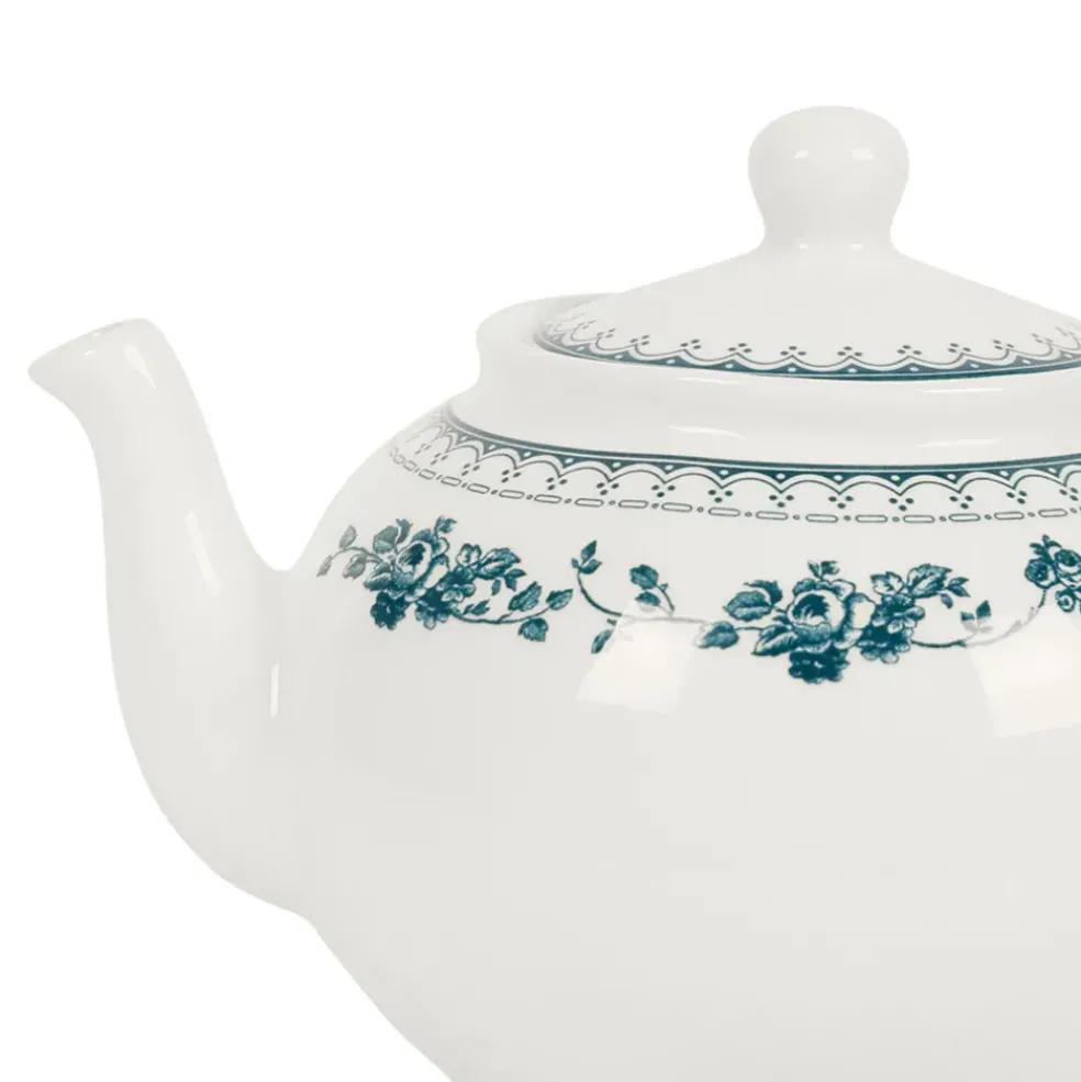 Theiere anglaise en faïence blanc et bleu ancien - Faustine