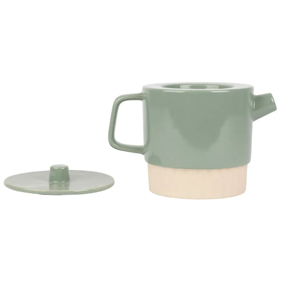 Théière avec filtre en grès sauge 90cl - cannelé