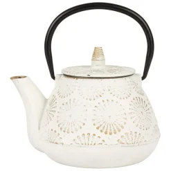 Théière en fonte blanc et dorée - lotus