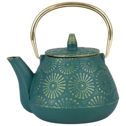 Théière en fonte émeraude et dorée - lotus