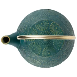 Théière en fonte émeraude et dorée - lotus