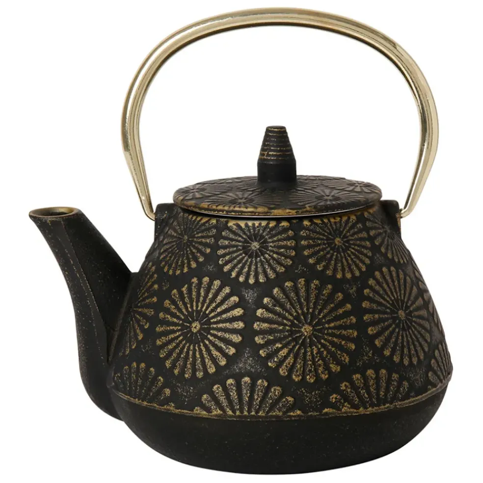 Théière en fonte noir et doré - Lotus