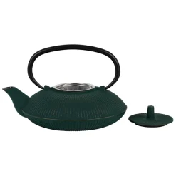 Théière en fonte plate avec filtre émeraude et doré 75cl