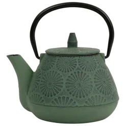 Théière en fonte verte et noir - lotus