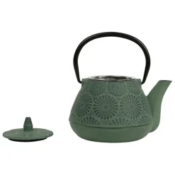 Théière en fonte verte et noir - lotus