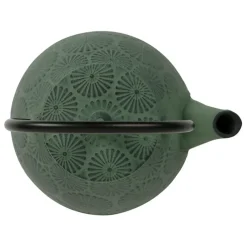 Théière en fonte verte et noir - lotus