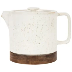 Théière en grès blanc moucheté et bois avec filtre - nordika