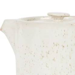 Théière en grès blanc moucheté et bois avec filtre - nordika