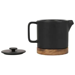 Théière en grès noir mat et bois avec filtre - nordika