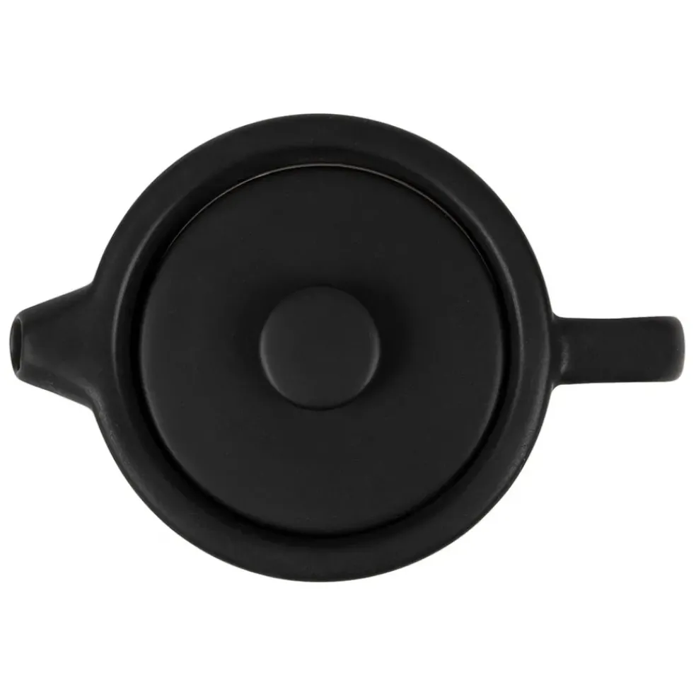 Théière en grès noir mat et bois avec filtre - nordika