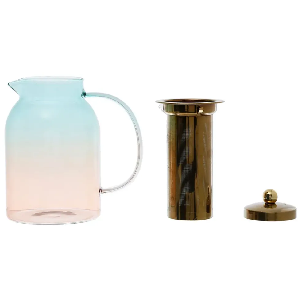 Théière en verre borosilicate émeraude et corail 1.5l - Funny