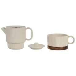 Théière solitaire avec tasse et filtre en grès écru 45cl - Sweet Leaves