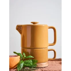 Théière solitaire en grès moutarde avec filtre 45cl - Nordika