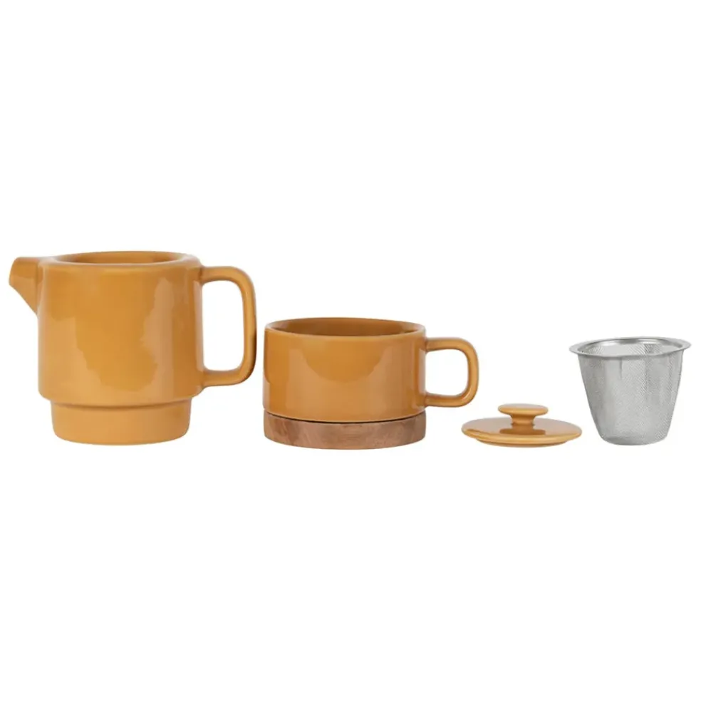 Théière solitaire en grès moutarde avec filtre 45cl - Nordika