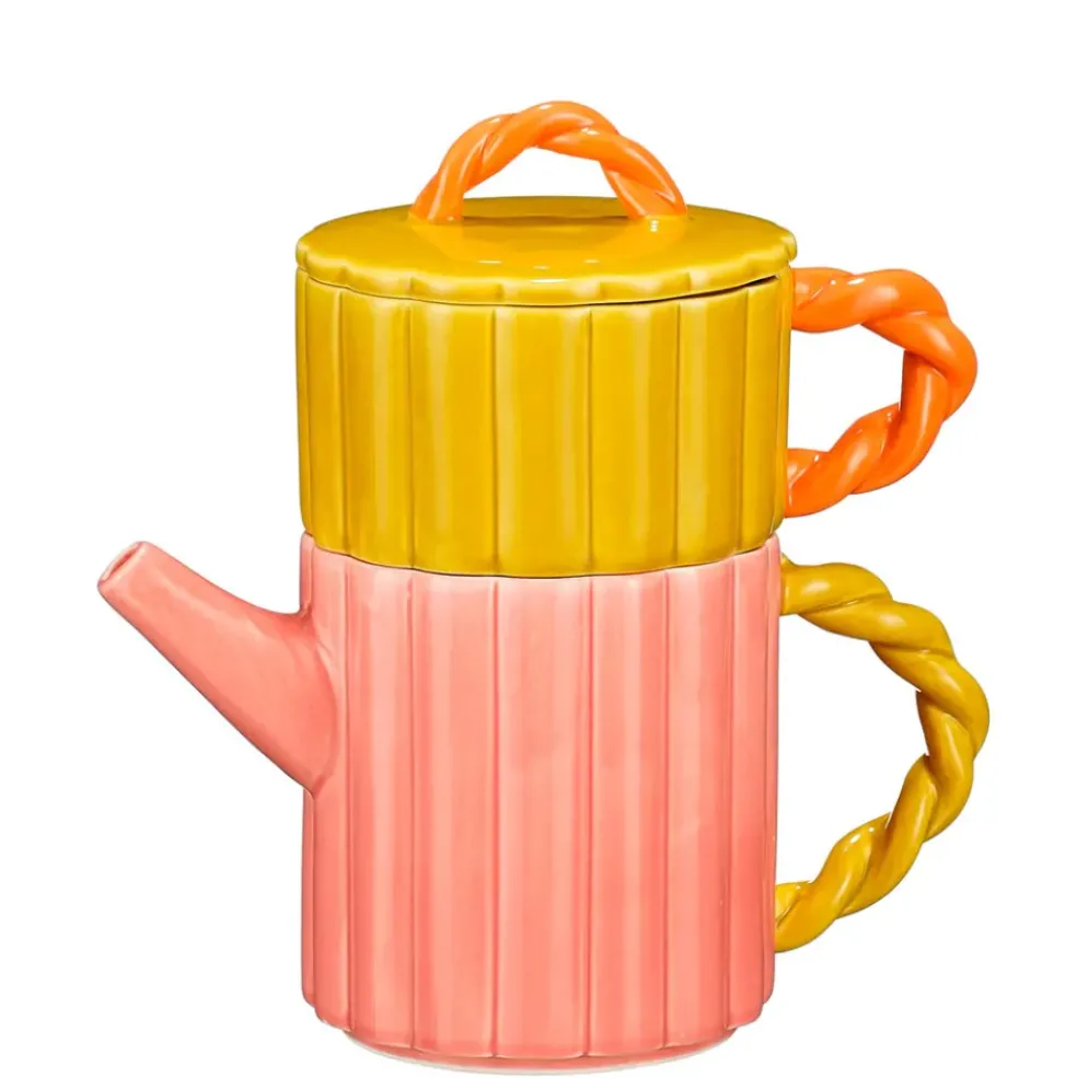 Théière solitaire en porcelaine rose et jaune - Lizzy