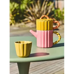 Théière solitaire en porcelaine rose et jaune - Lizzy