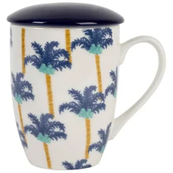 Tisanière en porcelaine palmier blanc et indigo avec filtre inox 37.5cl - Mocoa