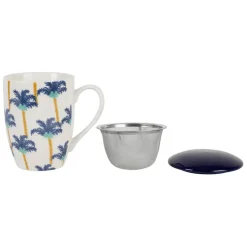 Tisanière en porcelaine palmier blanc et indigo avec filtre inox 37.5cl - Mocoa