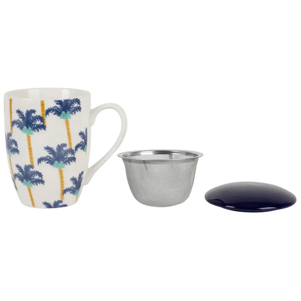 Tisanière en porcelaine palmier blanc et indigo avec filtre inox 37.5cl - Mocoa