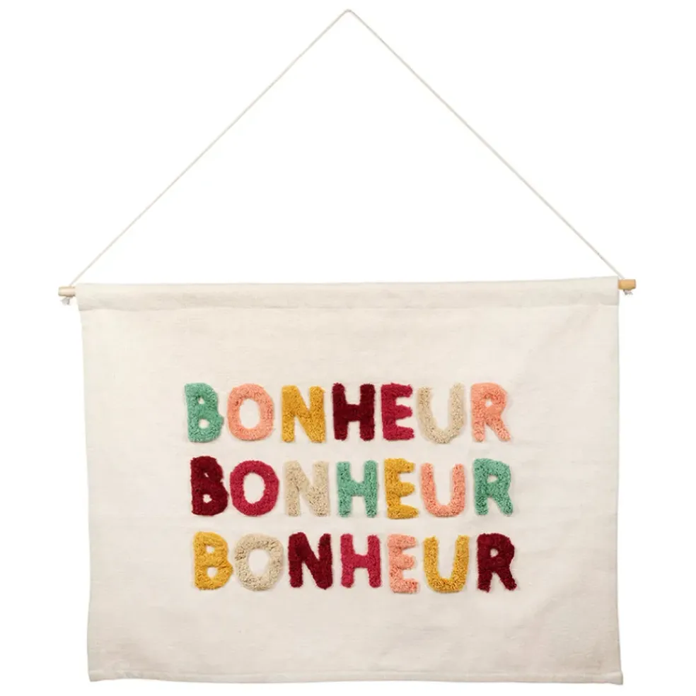 Toile en coton"Bonheur" multicolore 86x60cm - Famille