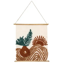 Toile tuftée écru, terracotta et émeraude en coton - sweet leaves