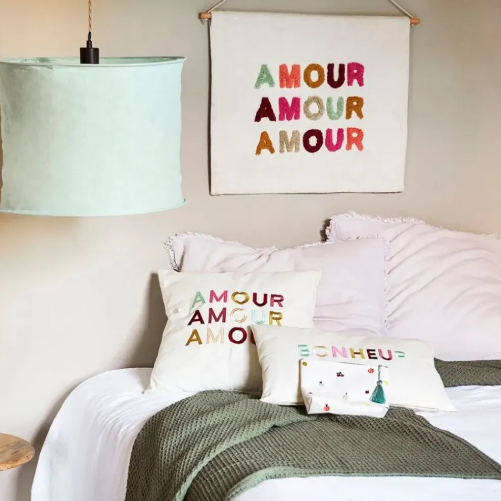 Toile tuftée en coton multicolore 60x50cm - Amour
