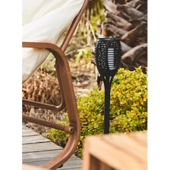 Torche solaire noir effet flamme h61.5cm