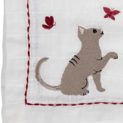 Torchon en coton blanc avec chat 70x50cm - A La Ferme