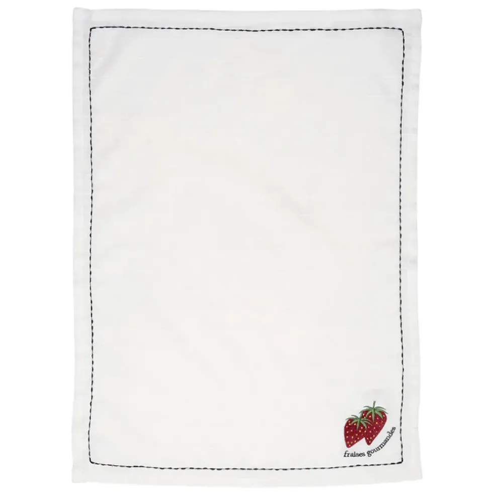 Torchon en coton blanc avec fraises 70x50cm - A La Ferme