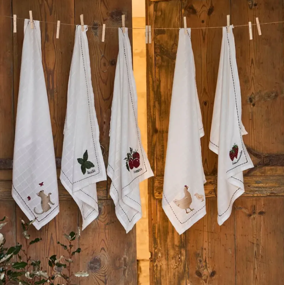 Torchon en coton blanc avec fraises 70x50cm - A La Ferme