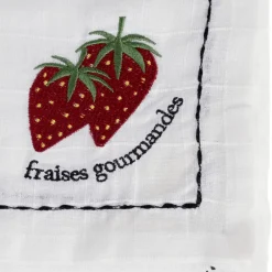 Torchon en coton blanc avec fraises 70x50cm - A La Ferme