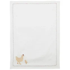 Torchon en coton blanc avec poule 50x70cm - A La Ferme