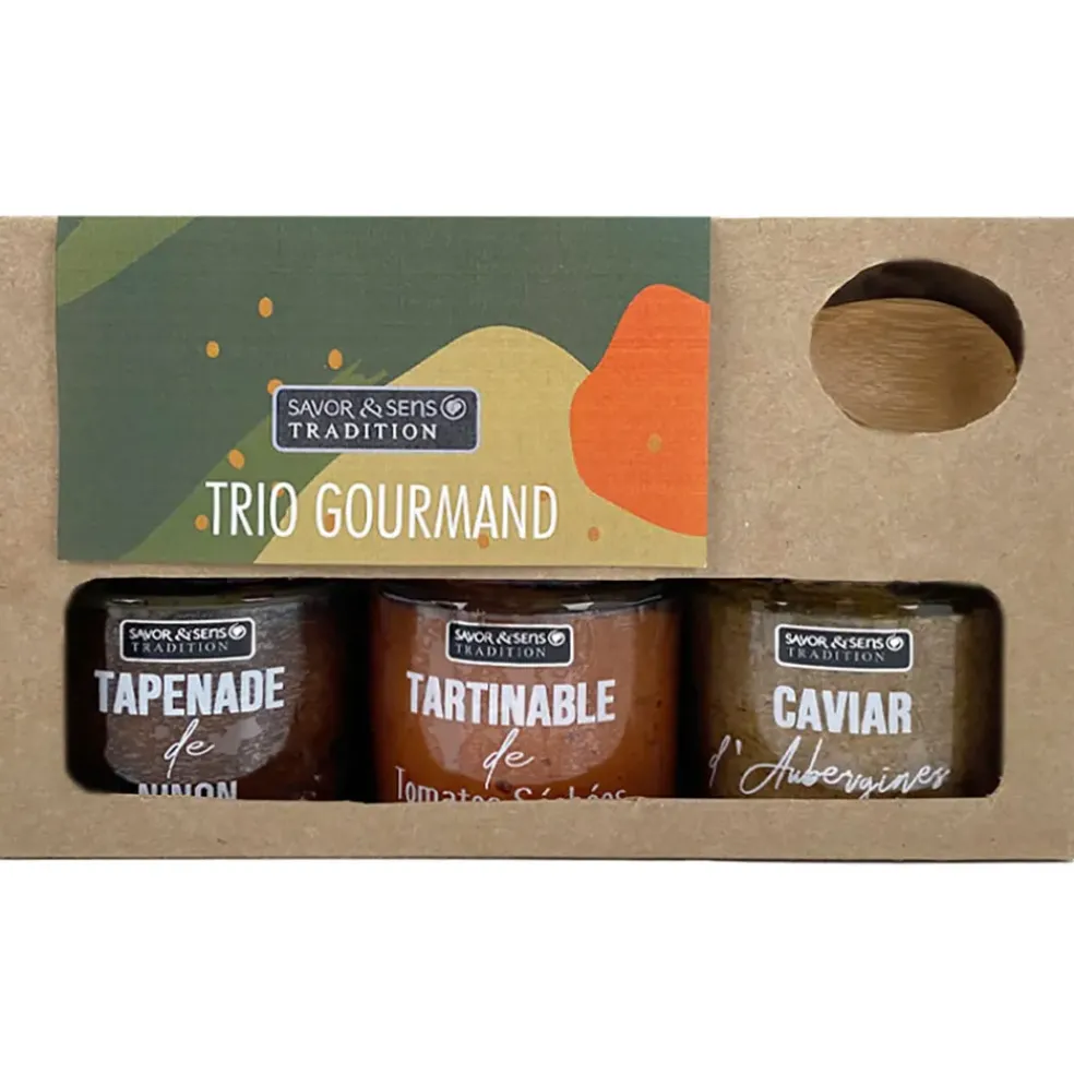 Trio de 3 tartinables : tapenade, tartinable et caviar