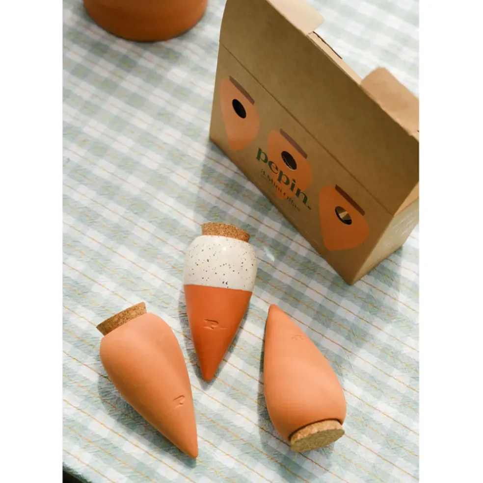 Trio mini diffuseur d'eau en argile : 2 terracotta et 1 blanc graine - Olla