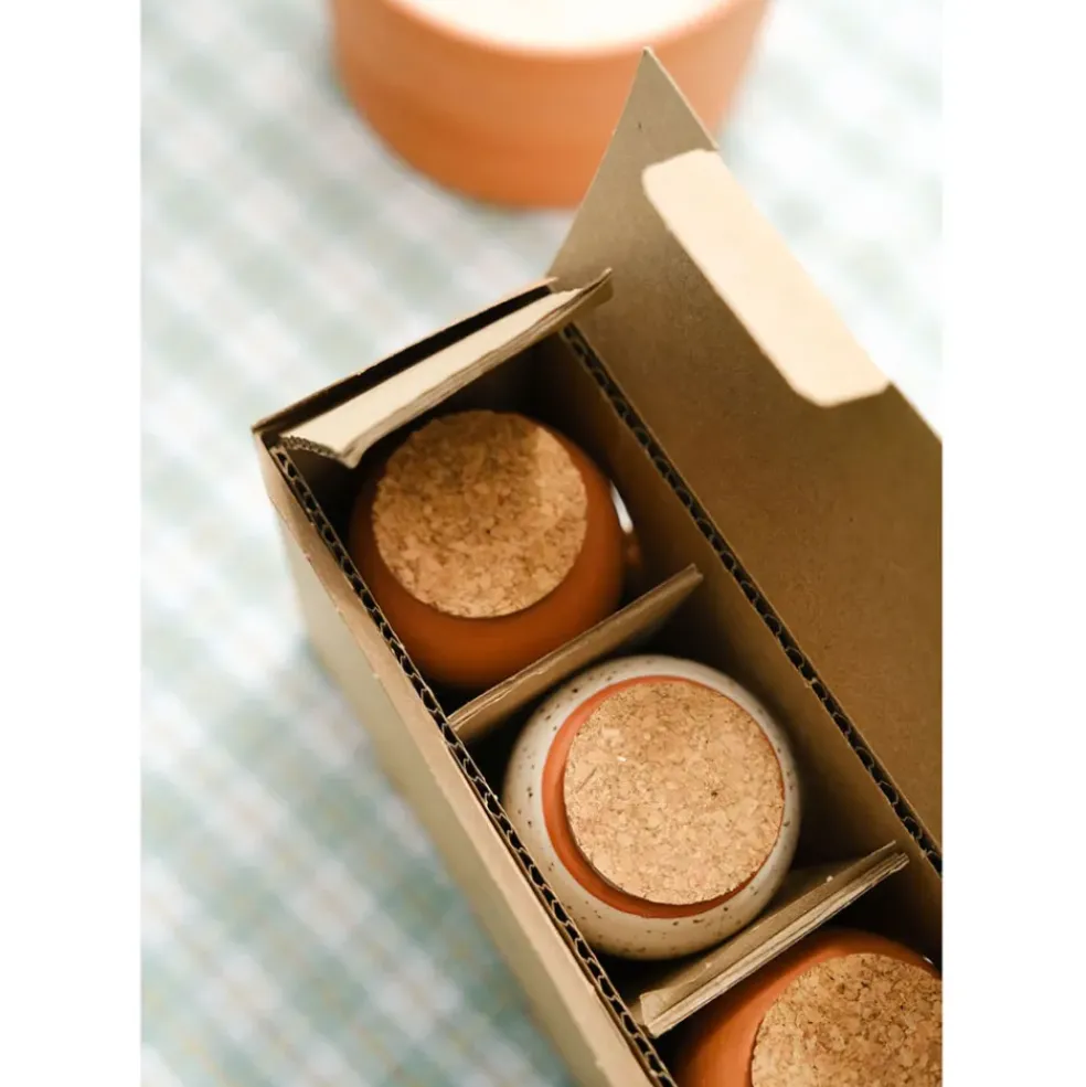 Trio mini diffuseur d'eau en argile : 2 terracotta et 1 blanc graine - Olla