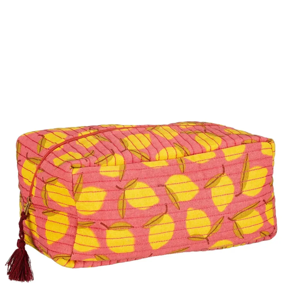 Trousse de toilette citron en coton rose