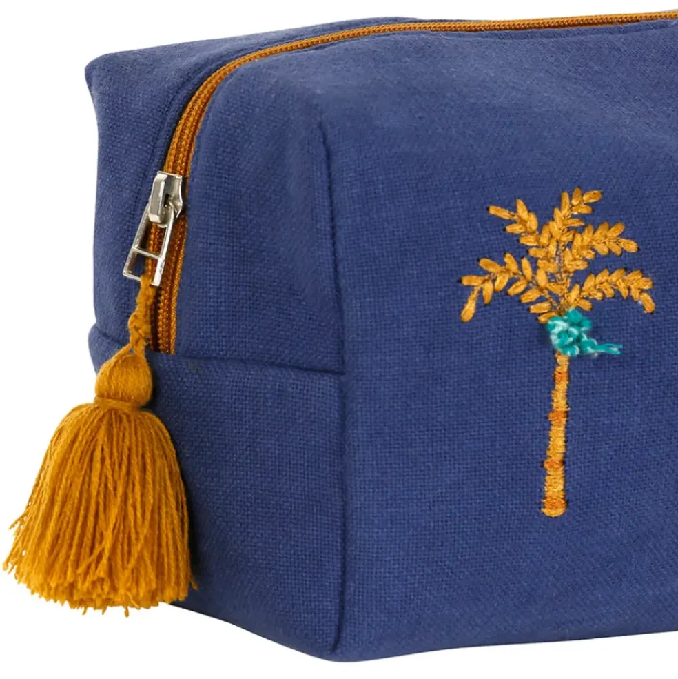 Trousse de toilette en coton et polyester indigo palmier - Mocoa