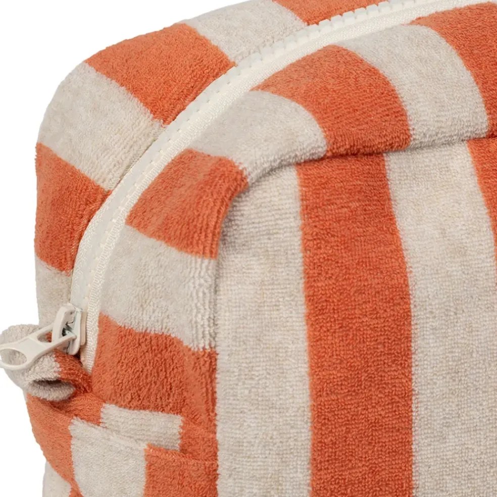 Trousse de toilette en coton rayée corail et blanc - Palma