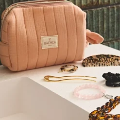 Trousse maquillage en coton rose