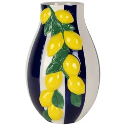 Vase citron rayé en dolomite indigo blanc et jaune h28cm - Medi