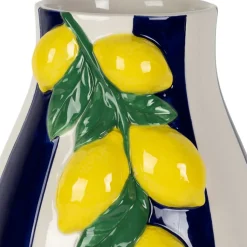 Vase citron rayé en dolomite indigo blanc et jaune h28cm - Medi