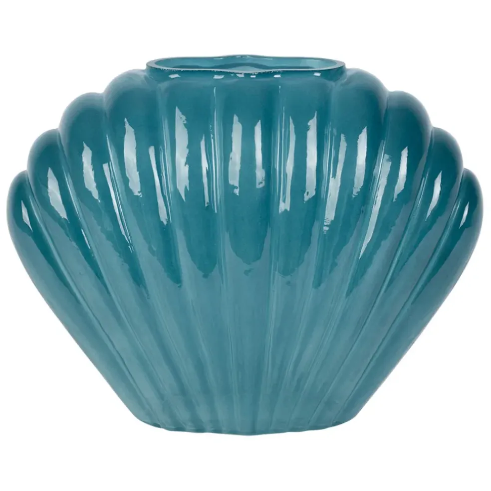 Vase coquillage en verre bleu h22cm - Leucie