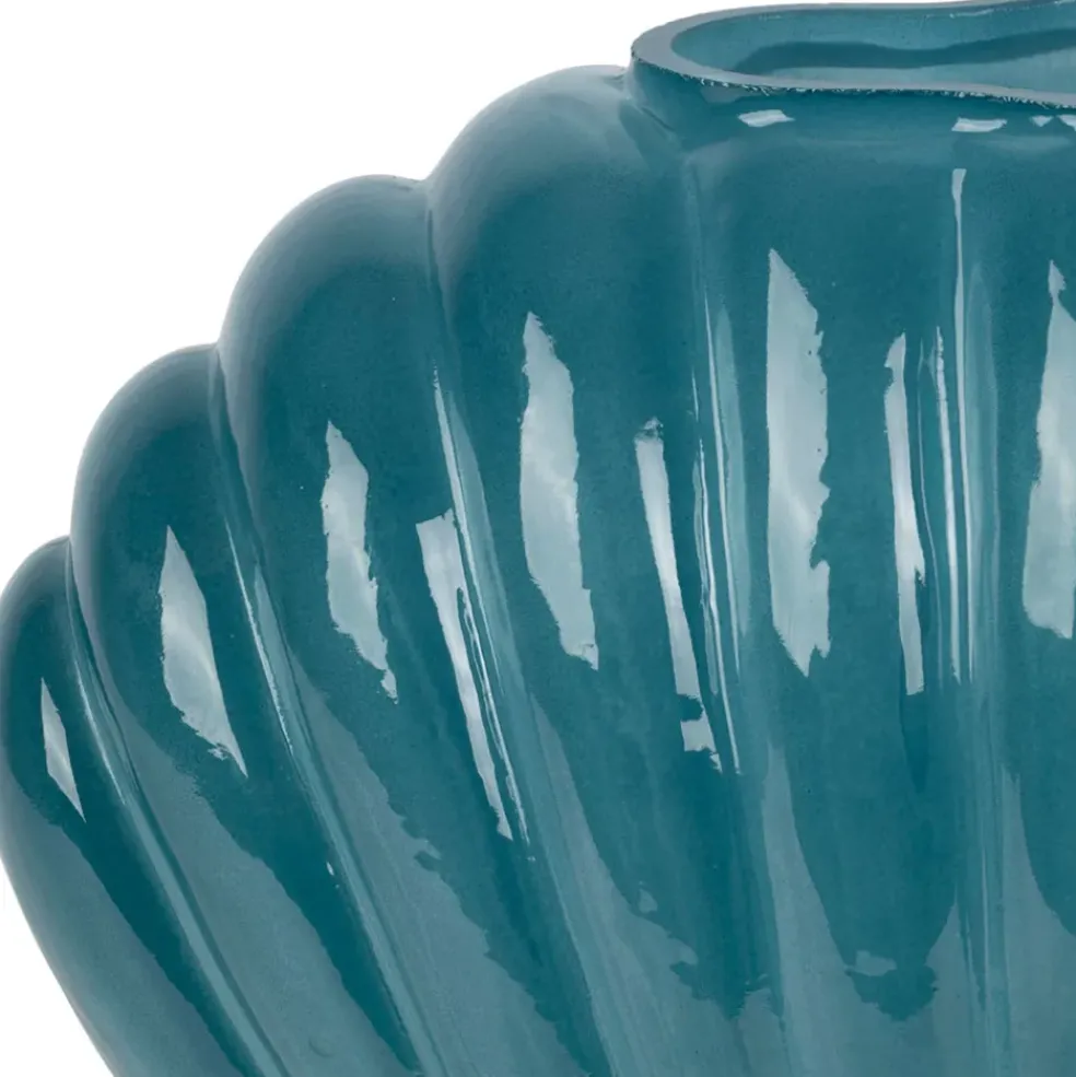 Vase coquillage en verre bleu h22cm - Leucie