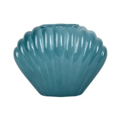 Vase coquillage en verre bleu h14.5cm - Leucie