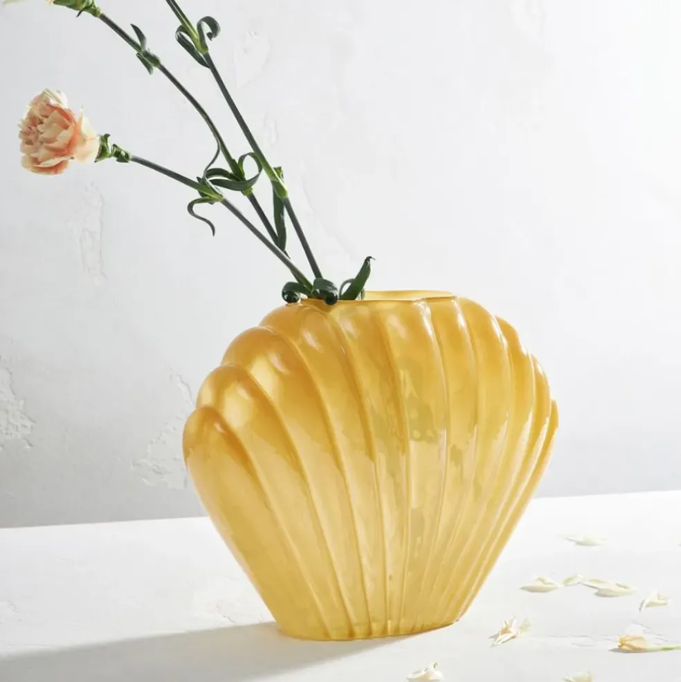 Vase coquillage en verre ocre h22cm - Leucie