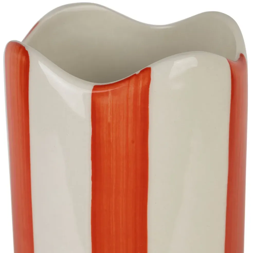 Vase cylindre en grès rayé corail et blanc h23cm - Artist