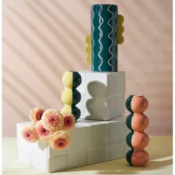 Vase cylindrique en grès émeraude et jaune h30cm - Lumi
