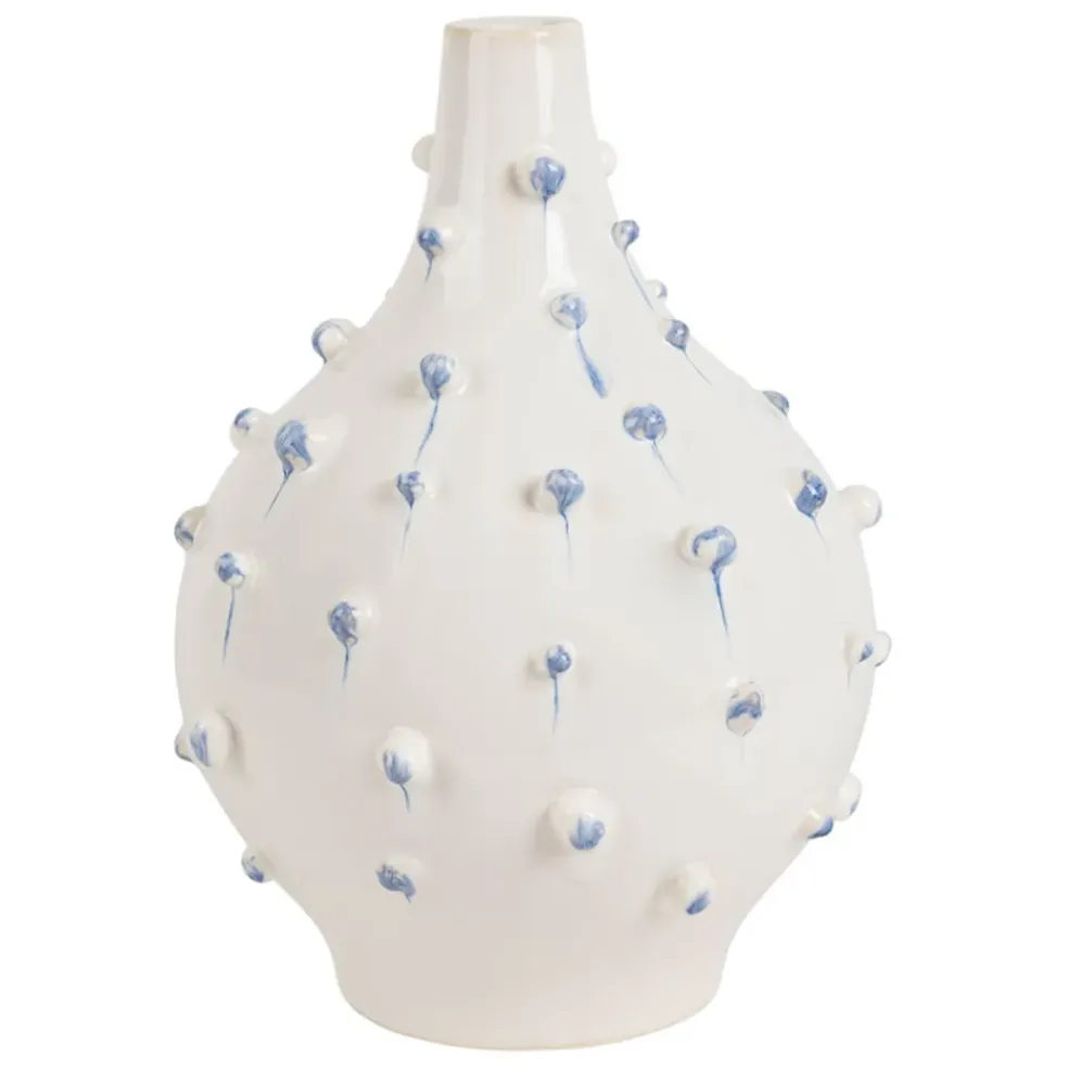 Vase dame jeanne en grès blanc et bleu h25cm - Delicio