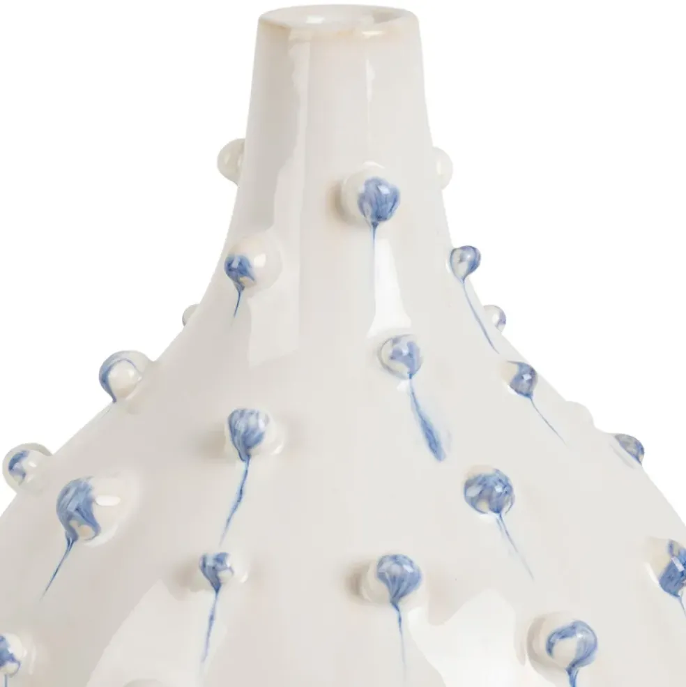 Vase dame jeanne en grès blanc et bleu h25cm - Delicio