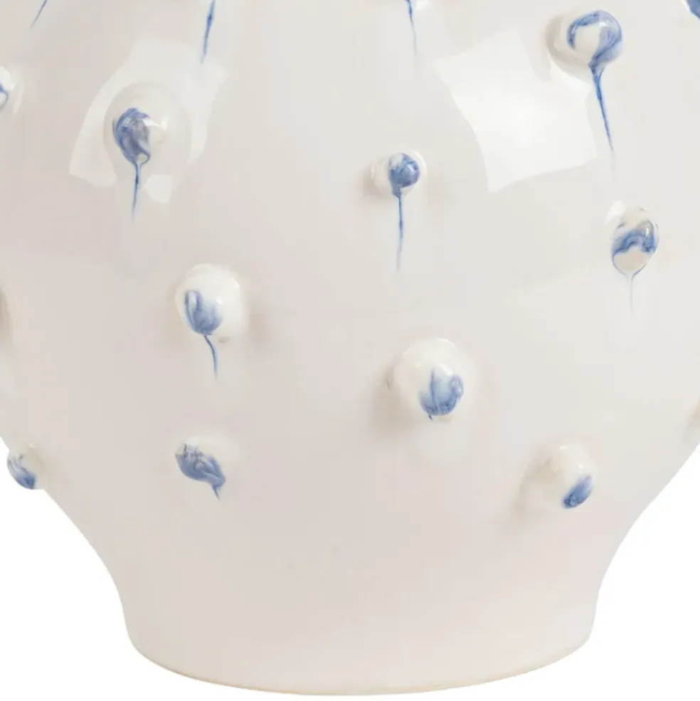 Vase dame jeanne en grès blanc et bleu h25cm - Delicio